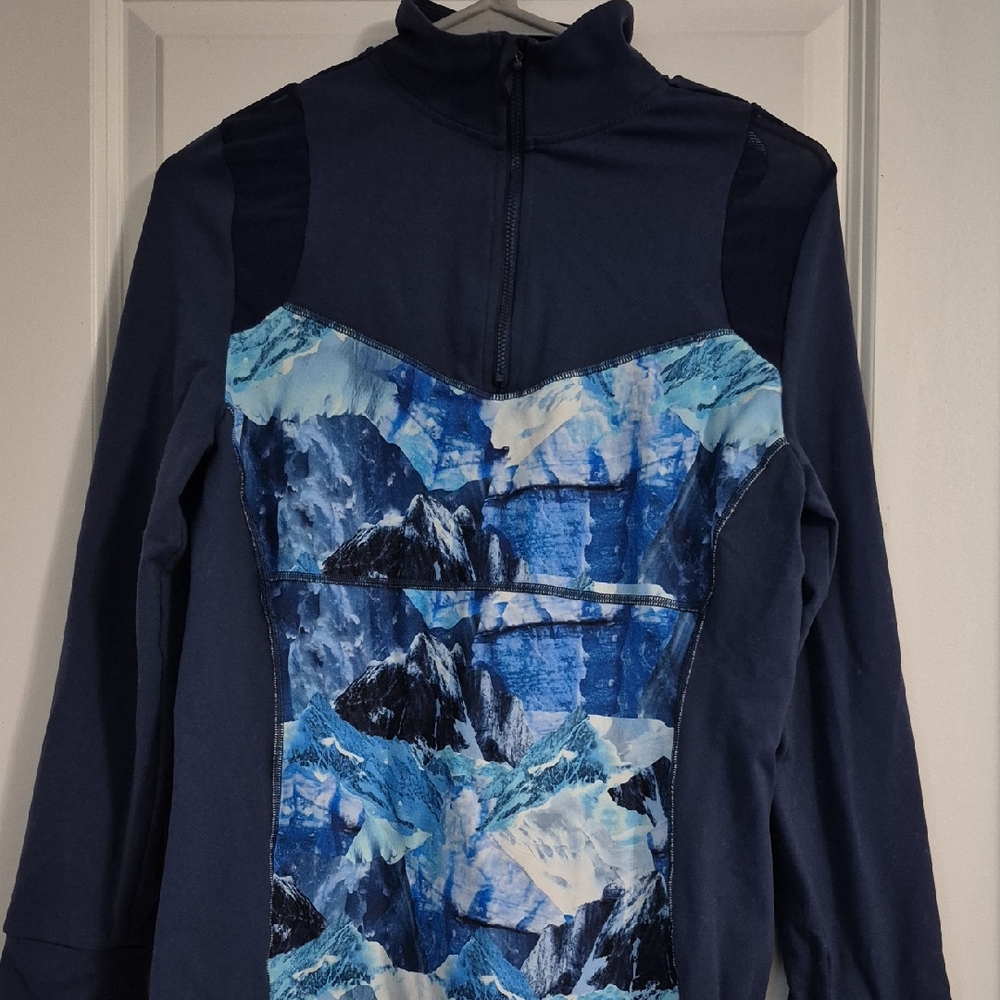 AXS Blue Mountain Print Long Sleeve Top With Mesh
